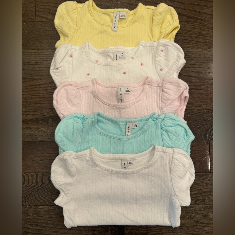 Janie and Jack 5 pack Pointelle Cotton Tee Shirts Size 3